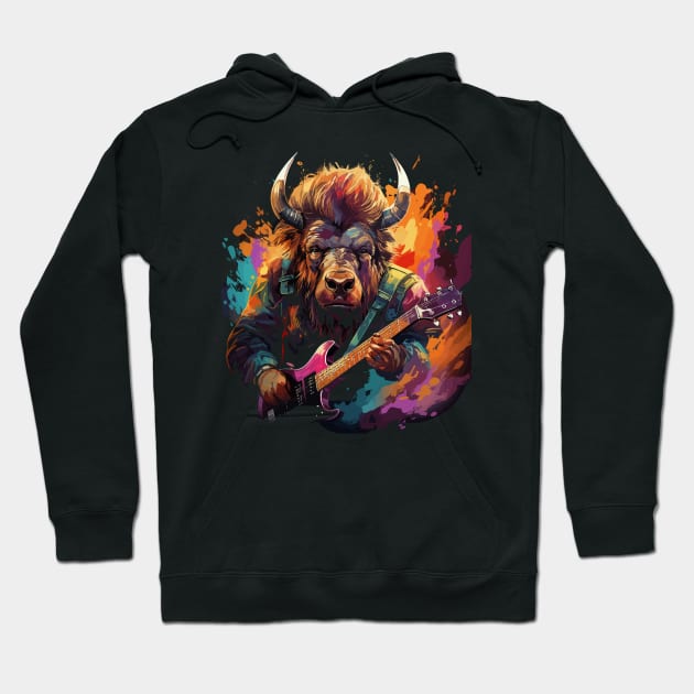 Bison Playing Guitar Hoodie by JH Mart